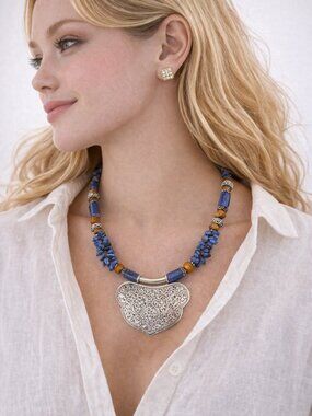 Sterling Silver & Gemstone Statement Necklace – Handmade Boho Artisan Design